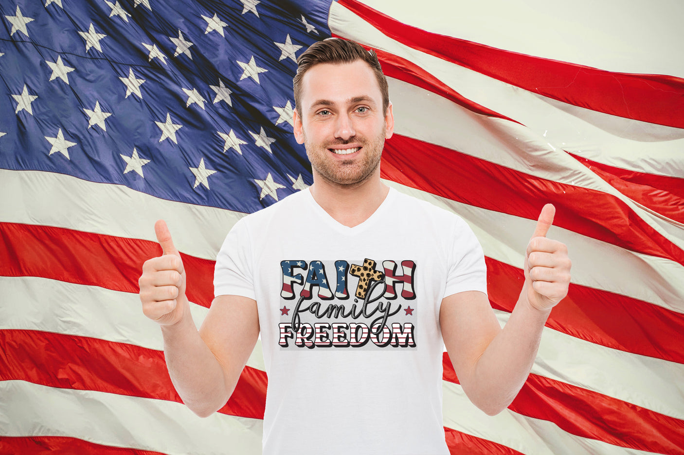 Retro 4th of July Sublimation, Faith Family Freedom PNG