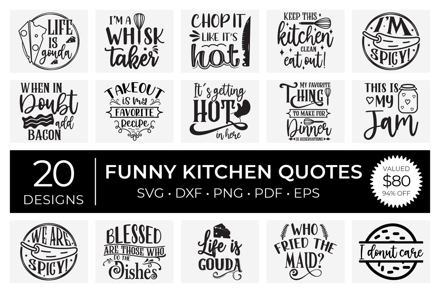Funny Kitchen Quotes SVG Bundle, 6 Designs, Kitchen Sign SVG, What