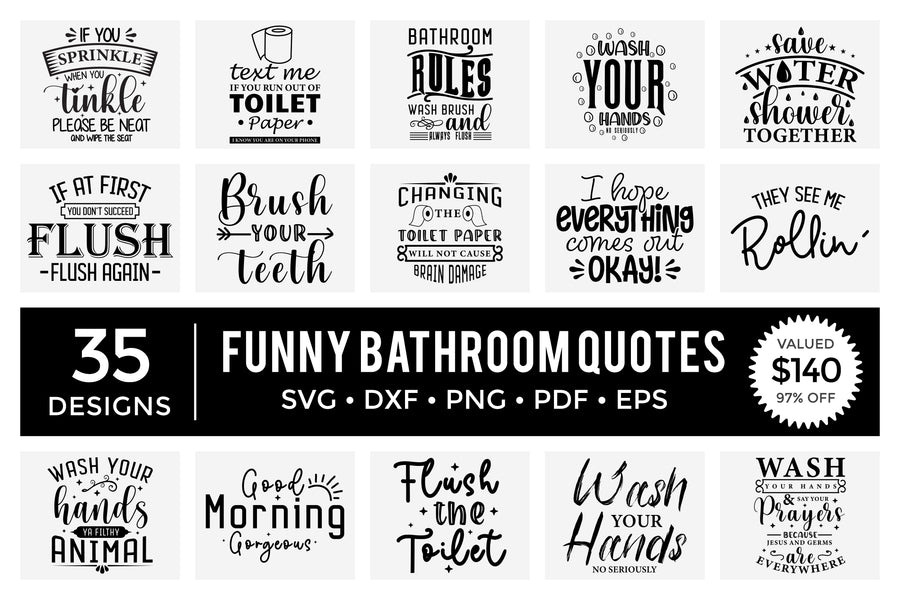 Funny Bathroom Sign SVG Bundle 35 Quotes and Designs Craft Lab SVG